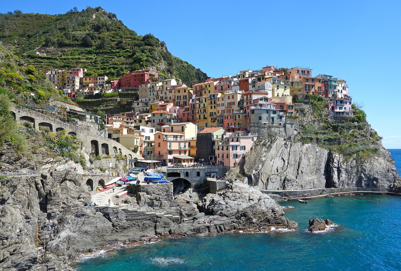 coast, sea, village, buildings, houses, urban, coastline, seaside, ocean, bay, nature, travel destination, cinque terre, liguria, italy